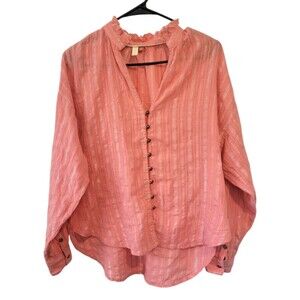 Anthropologie Pilcro Tavi Button Down Blouse Size XS Coral Metallic Stripe Top